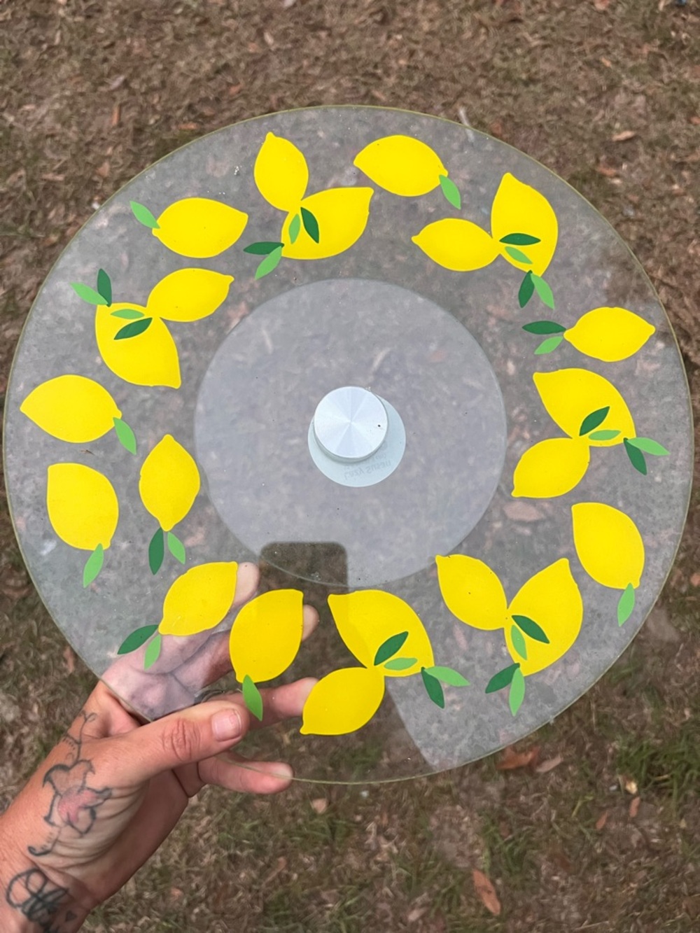 Vintage Lemon Pattern Glass Turntable Tray - Yellow & Green